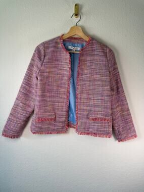 Brooks Brothers Kids Pink Multi Tweed Fringe Blazer & Shorts Suit Set Size 16